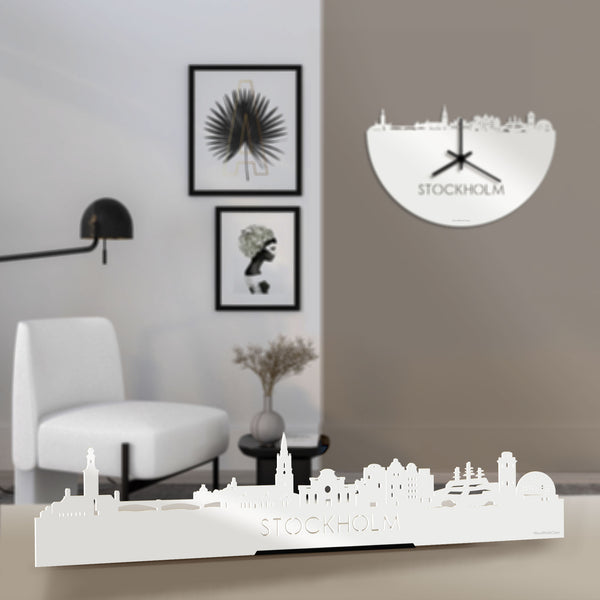 Standing Skyline Stockholm Wit glanzend gerecycled kunststof cadeau decoratie relatiegeschenk van WoodWideCities