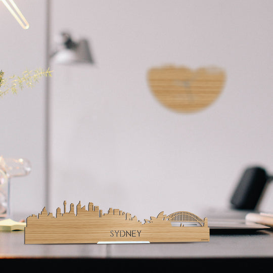 Standing Skyline Sydney Bamboe houten cadeau decoratie relatiegeschenk van WoodWideCities