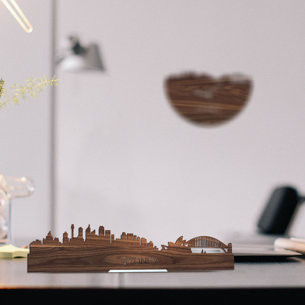 Standing Skyline Sydney Noten houten cadeau decoratie relatiegeschenk van WoodWideCities