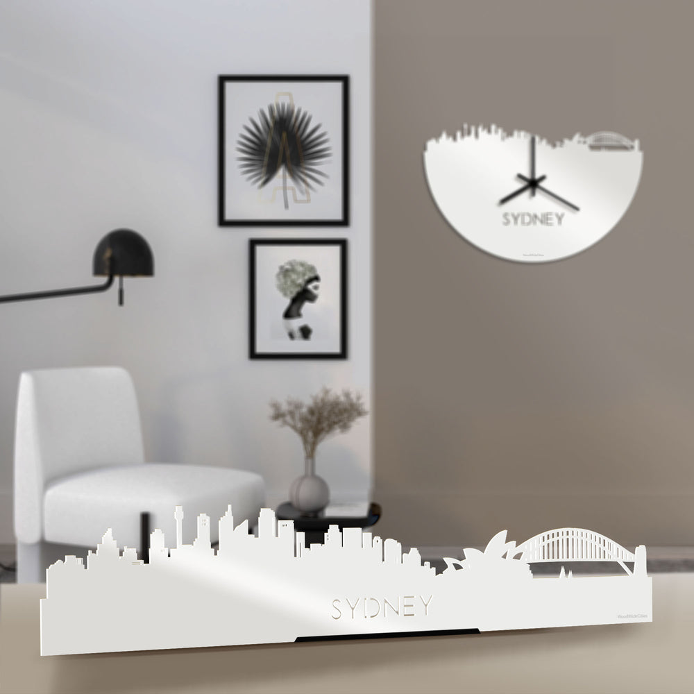 Standing Skyline Sydney Wit glanzend gerecycled kunststof cadeau decoratie relatiegeschenk van WoodWideCities