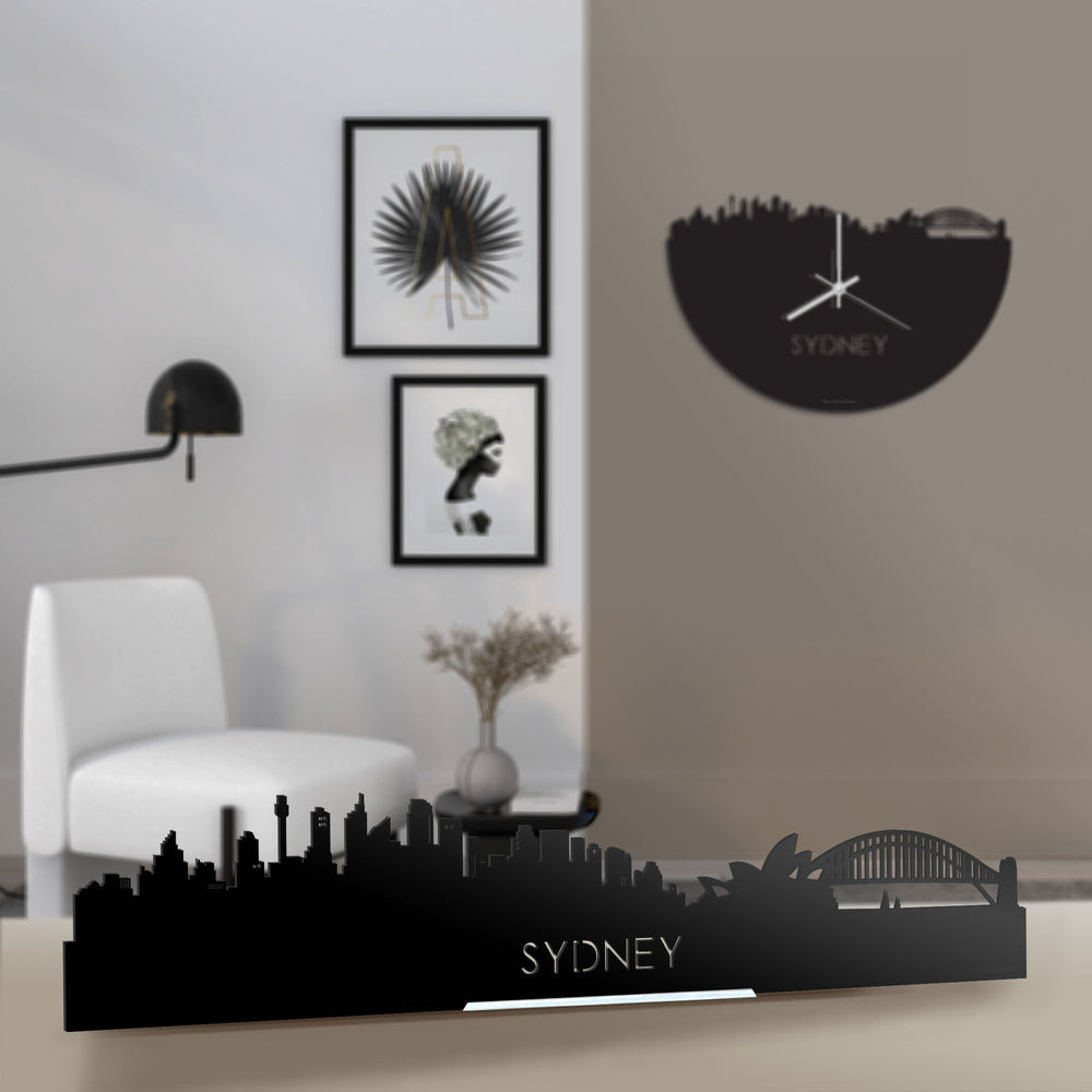 Standing Skyline Sydney Zwart glanzend gerecycled kunststof cadeau decoratie relatiegeschenk van WoodWideCities