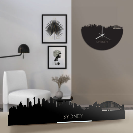 Standing Skyline Sydney Zwart glanzend gerecycled kunststof cadeau decoratie relatiegeschenk van WoodWideCities