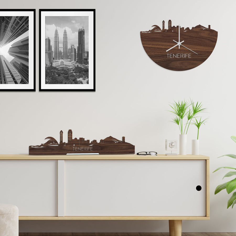 Standing Skyline Tenerife Noten houten cadeau decoratie relatiegeschenk van WoodWideCities