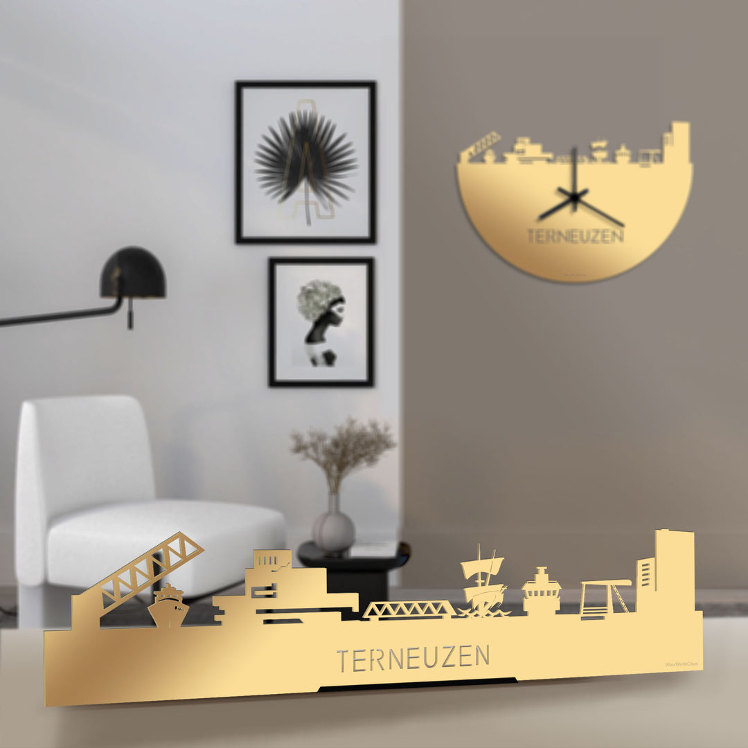Standing Skyline Terneuzen Metallic Goud gerecycled kunststof cadeau decoratie relatiegeschenk van WoodWideCities
