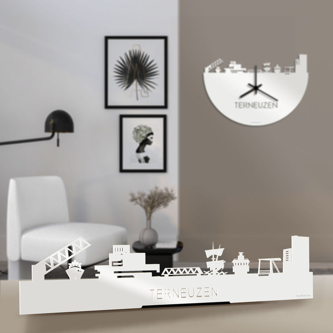 Standing Skyline Terneuzen Wit glanzend gerecycled kunststof cadeau decoratie relatiegeschenk van WoodWideCities