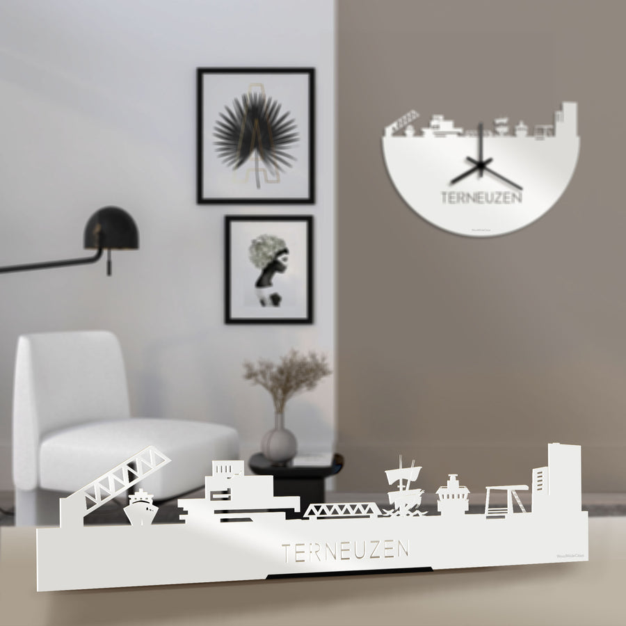 Standing Skyline Terneuzen Wit glanzend gerecycled kunststof cadeau decoratie relatiegeschenk van WoodWideCities