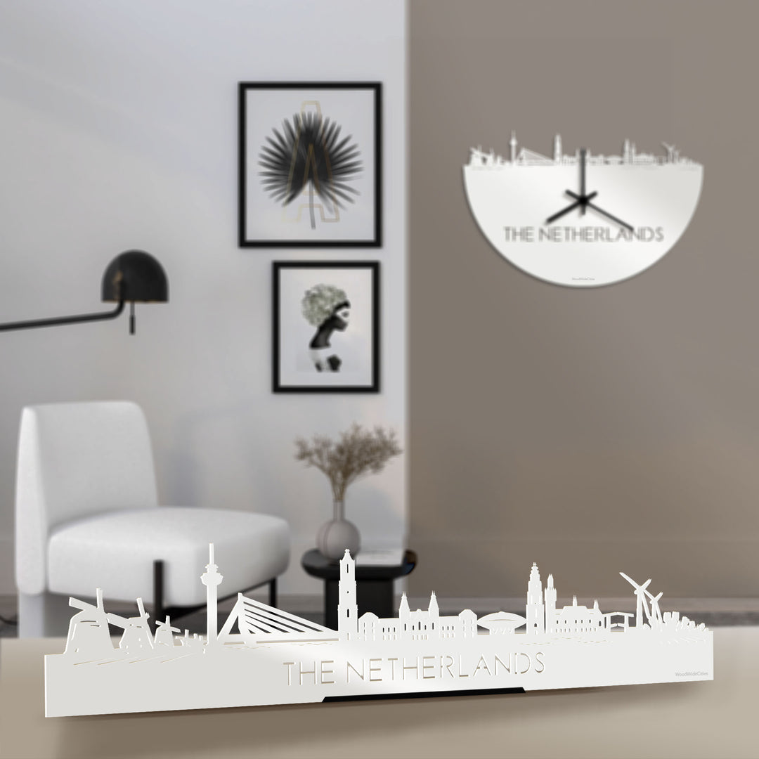 Standing Skyline The Netherlands Wit glanzend gerecycled kunststof cadeau decoratie relatiegeschenk van WoodWideCities