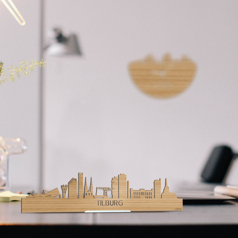 Standing Skyline Tilburg Bamboe houten cadeau decoratie relatiegeschenk van WoodWideCities