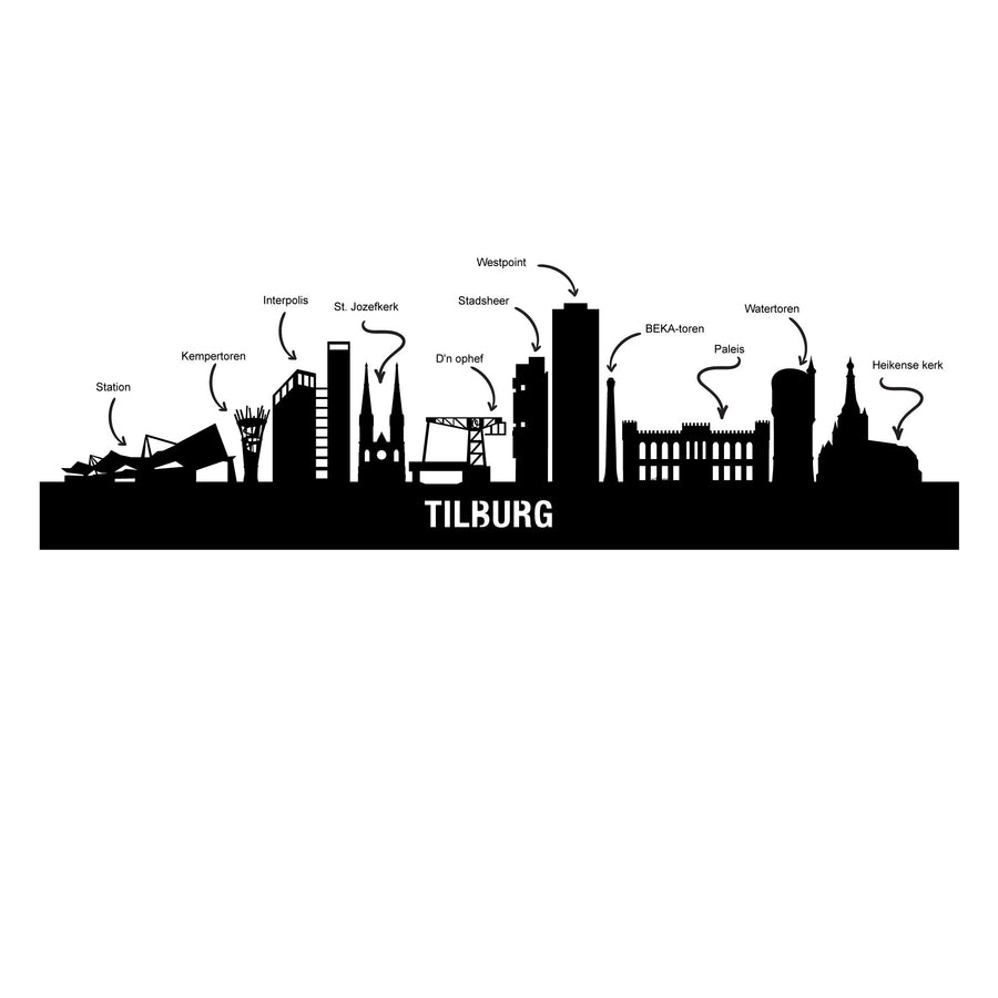 Standing Skyline Tilburg Black houten cadeau decoratie relatiegeschenk van WoodWideCities
