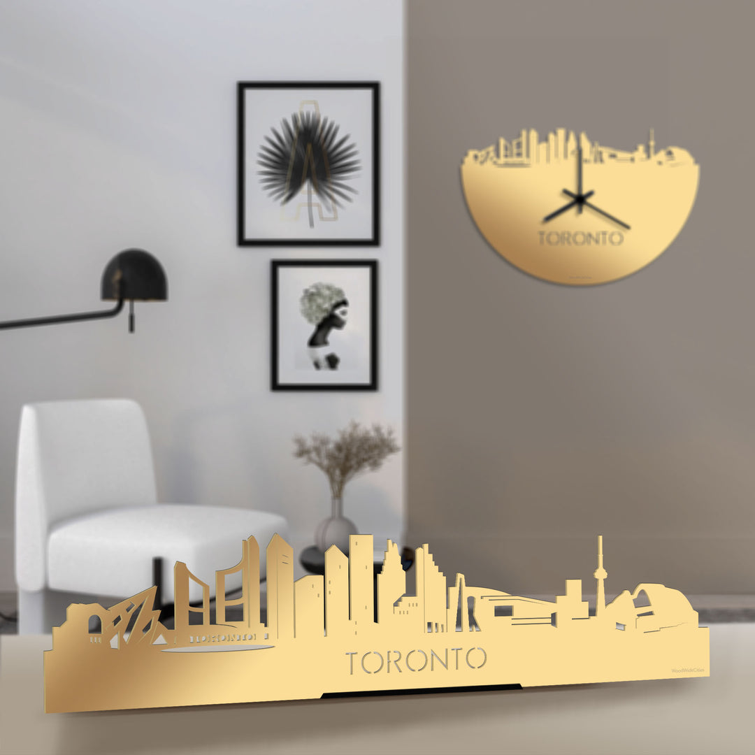 Standing Skyline Toronto Metallic Goud gerecycled kunststof cadeau decoratie relatiegeschenk van WoodWideCities