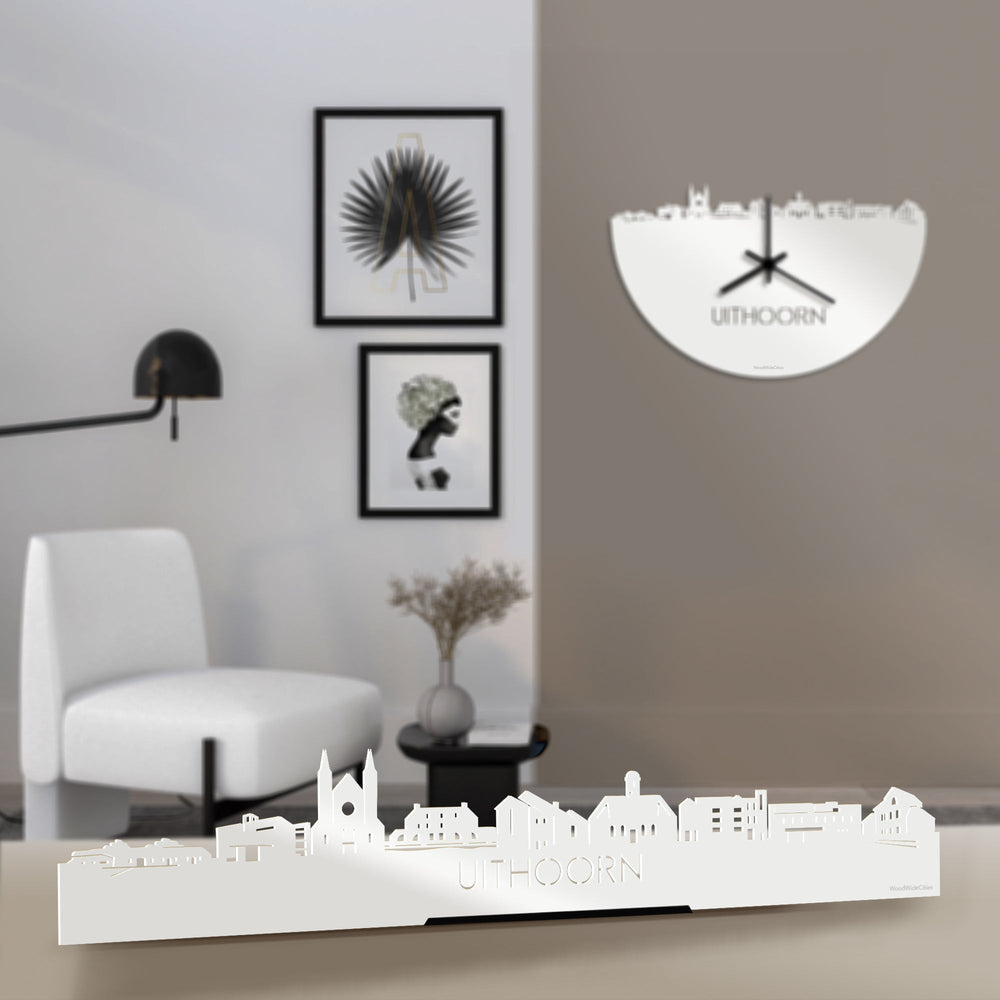 Standing Skyline Uithoorn Wit glanzend gerecycled kunststof cadeau decoratie relatiegeschenk van WoodWideCities