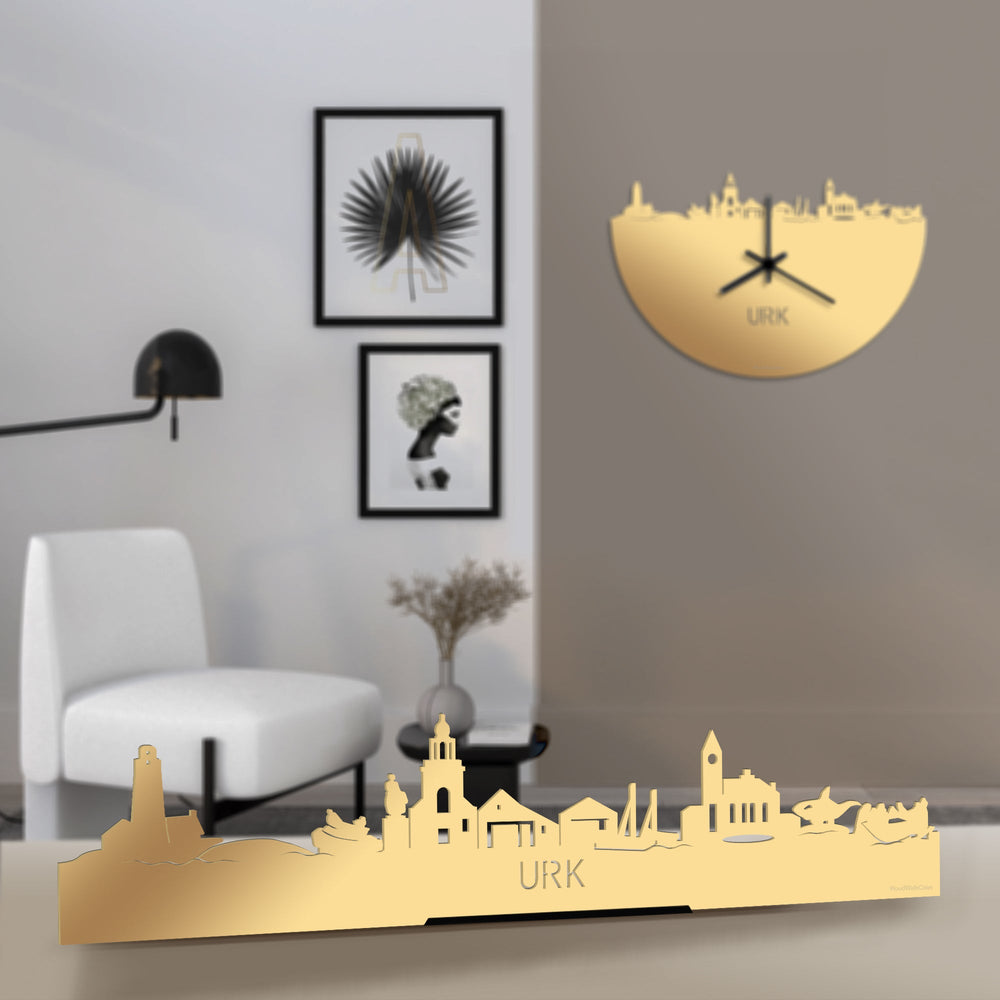 Standing Skyline Urk Metallic Goud gerecycled kunststof cadeau decoratie relatiegeschenk van WoodWideCities