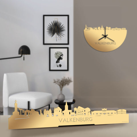 Standing Skyline Valkenburg Metallic Goud gerecycled kunststof cadeau decoratie relatiegeschenk van WoodWideCities