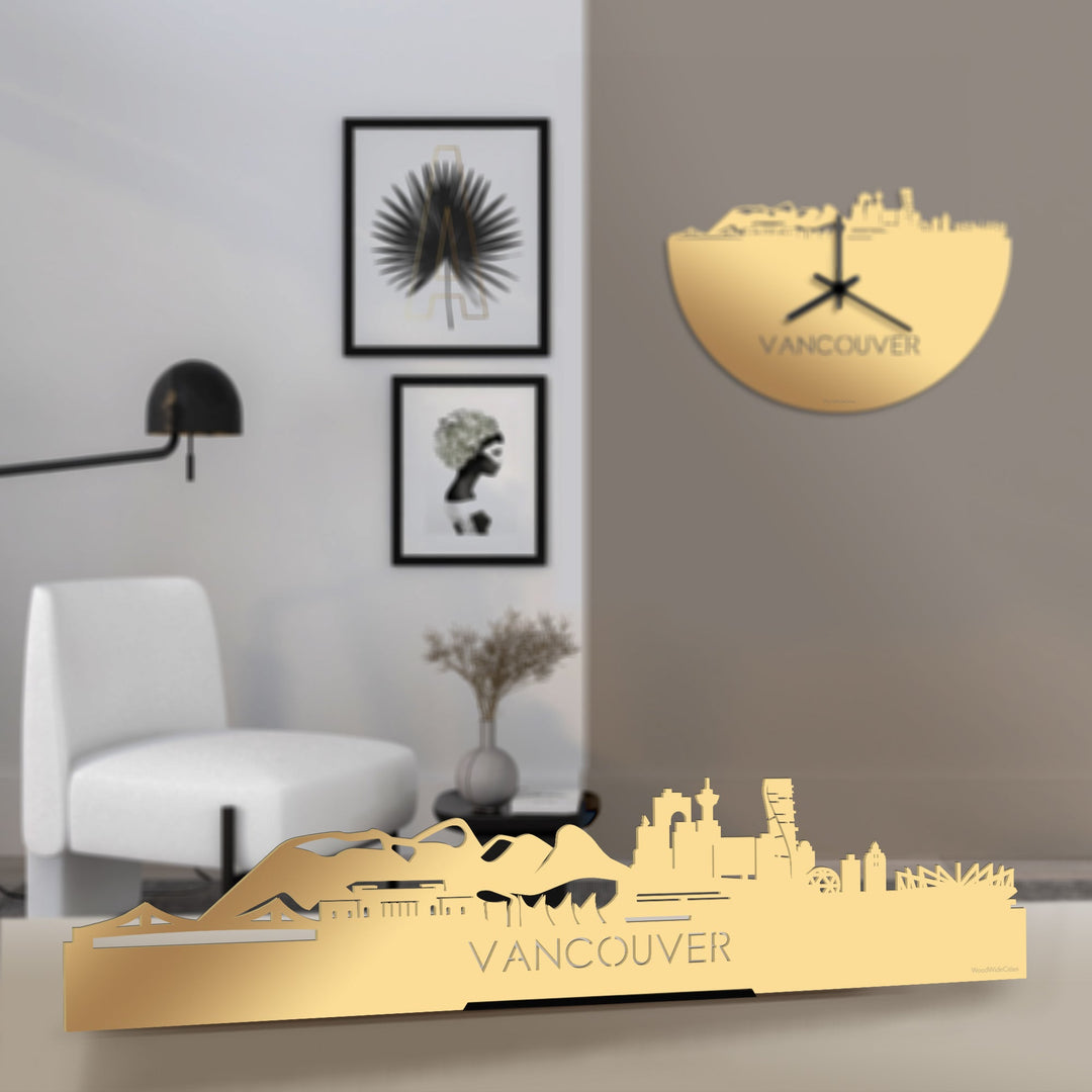 Standing Skyline Vancouver Metallic Goud gerecycled kunststof cadeau decoratie relatiegeschenk van WoodWideCities