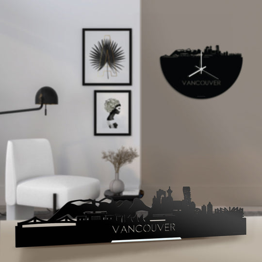 Standing Skyline Vancouver Zwart glanzend gerecycled kunststof cadeau decoratie relatiegeschenk van WoodWideCities