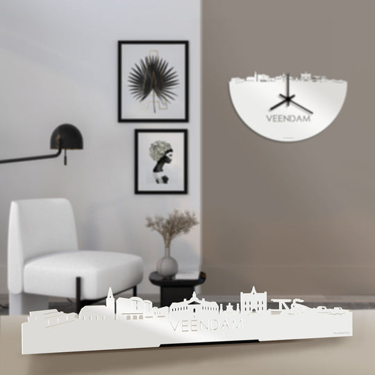 Standing Skyline Veendam Wit glanzend gerecycled kunststof cadeau decoratie relatiegeschenk van WoodWideCities