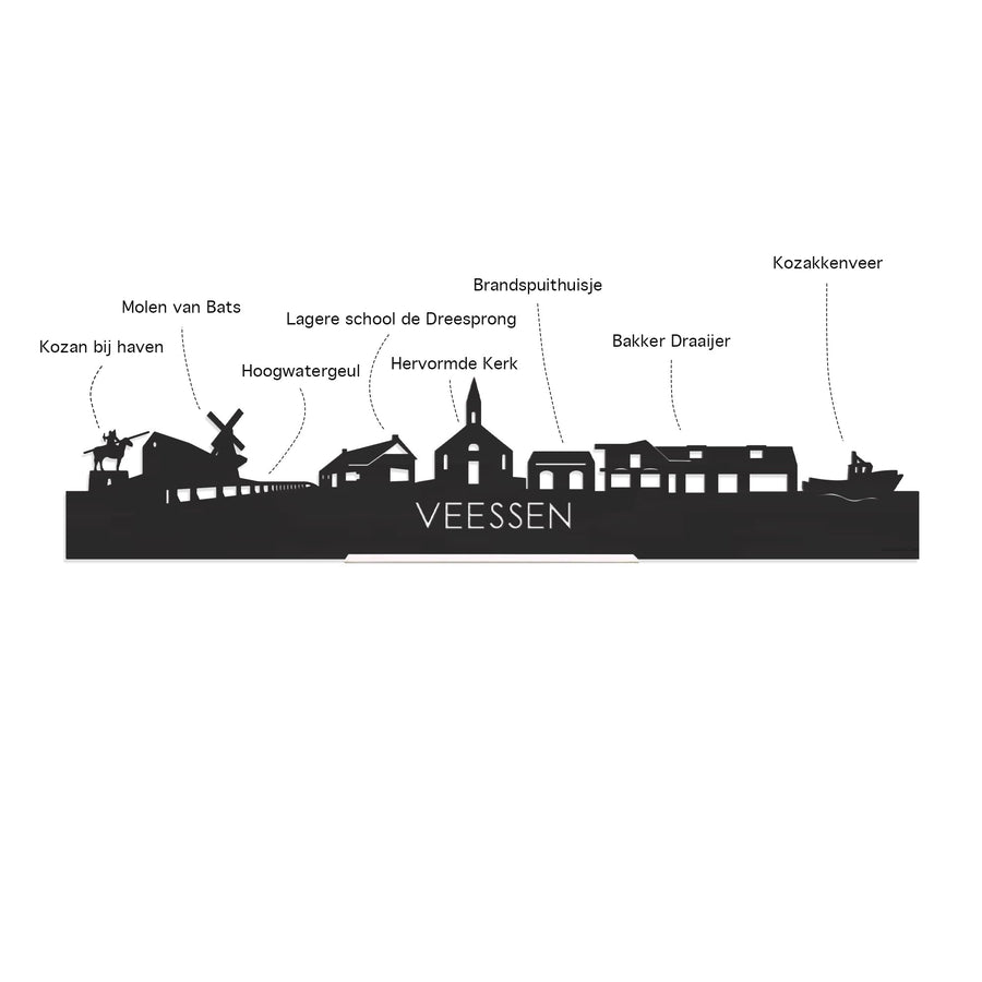 Standing Skyline Veessen Zwart glanzend gerecycled kunststof cadeau decoratie relatiegeschenk van WoodWideCities