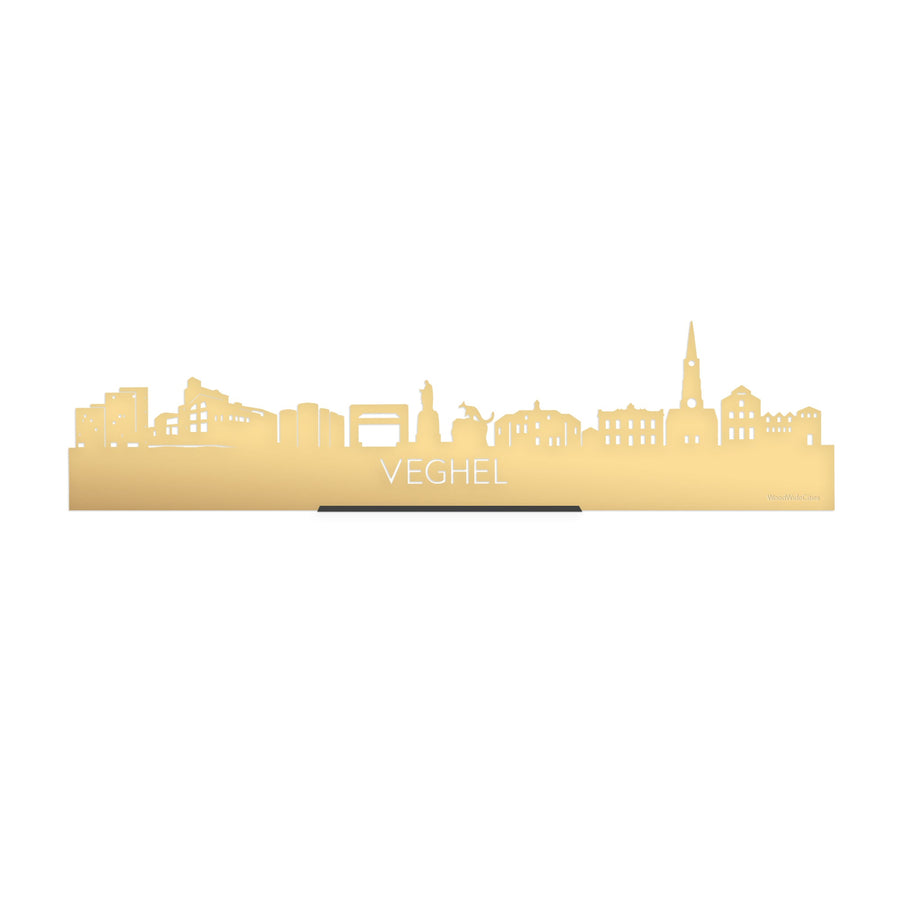 Standing Skyline Veghel Metallic Goud gerecycled kunststof cadeau decoratie relatiegeschenk van WoodWideCities