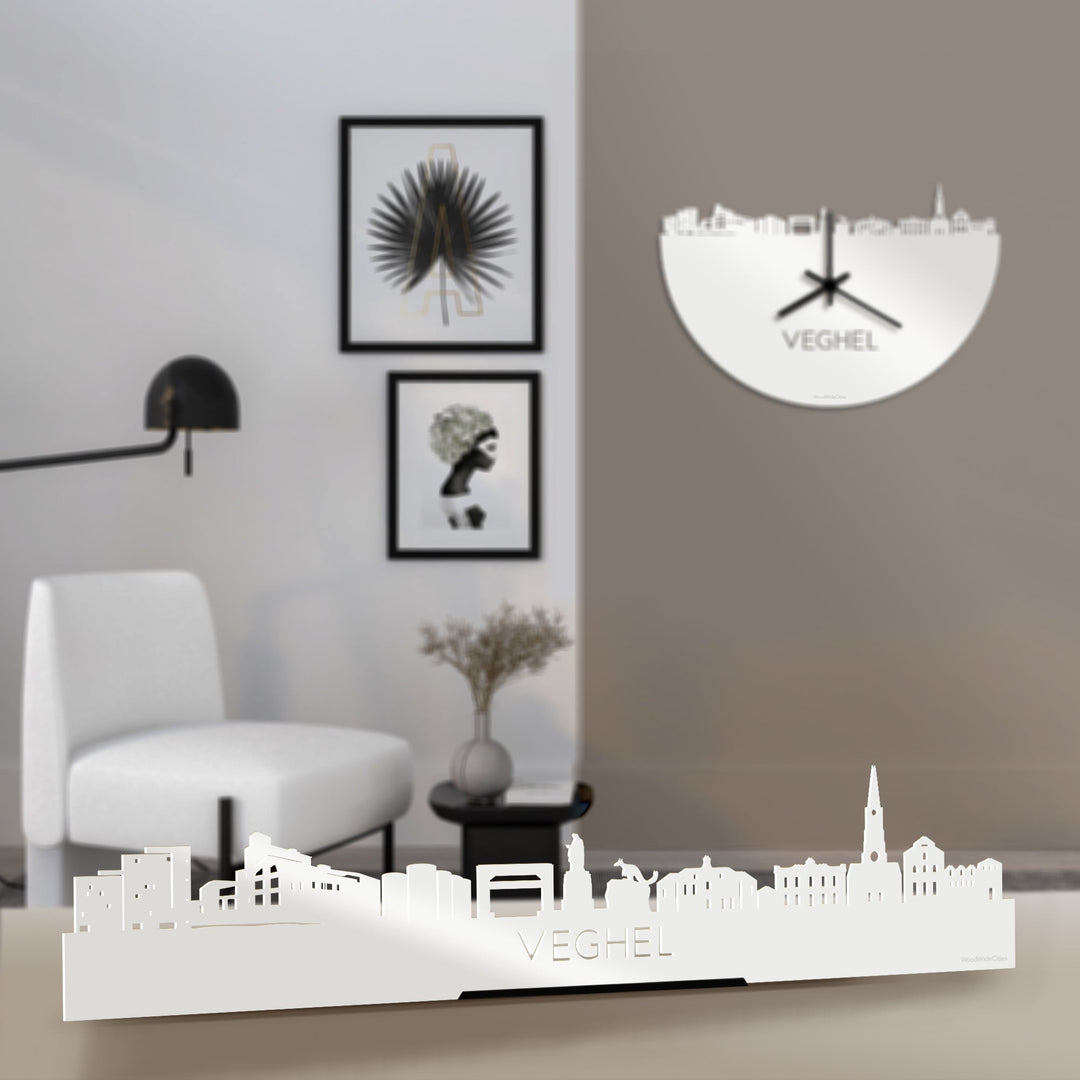 Standing Skyline Veghel Wit glanzend gerecycled kunststof cadeau decoratie relatiegeschenk van WoodWideCities