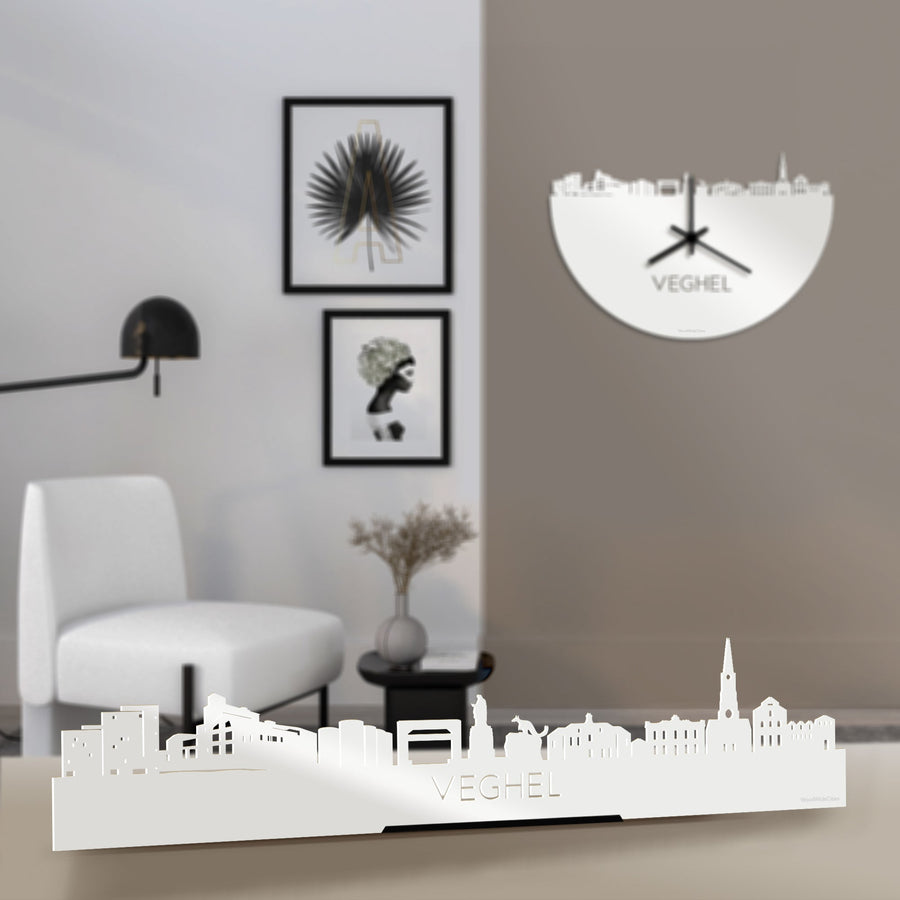 Standing Skyline Veghel Wit glanzend gerecycled kunststof cadeau decoratie relatiegeschenk van WoodWideCities