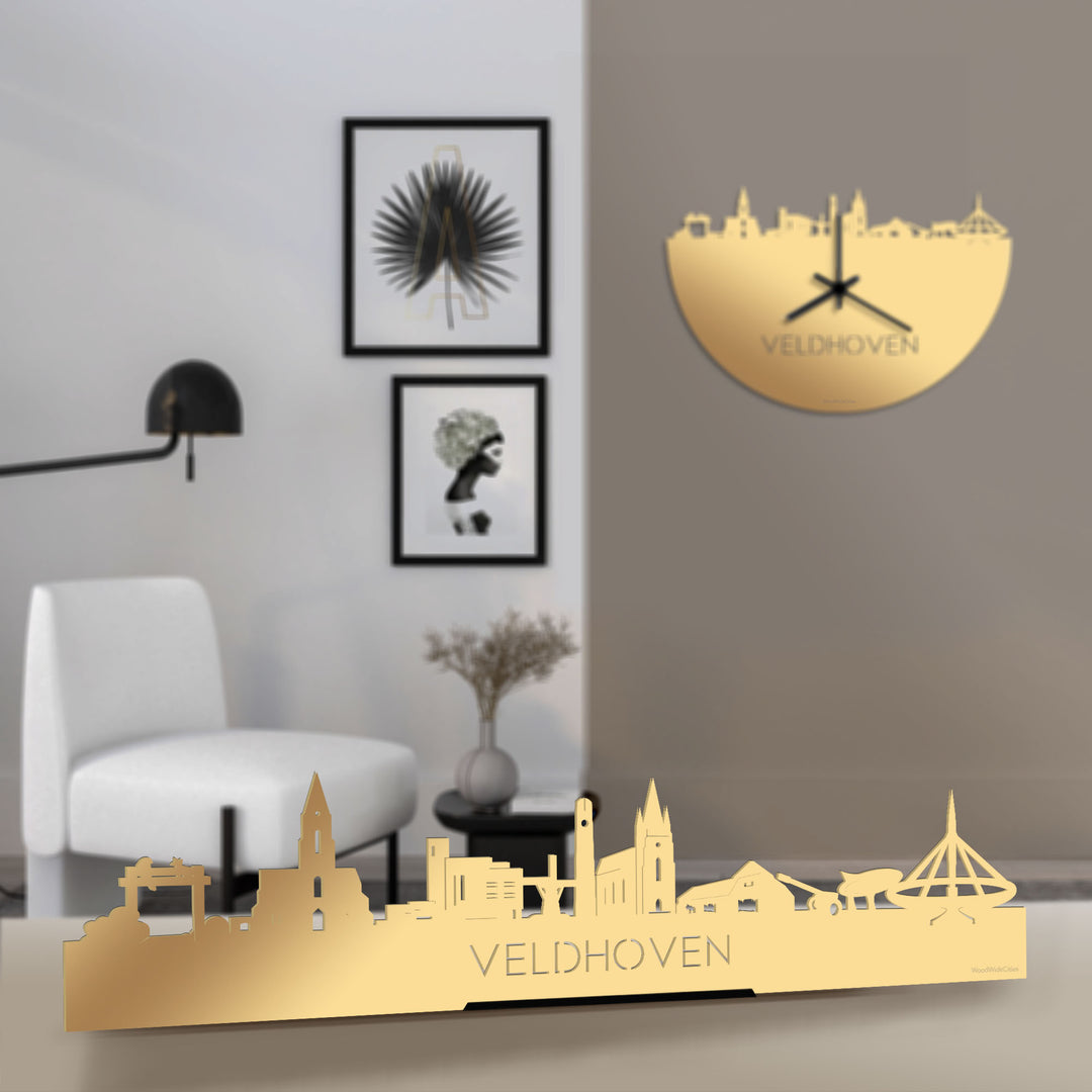 Standing Skyline Veldhoven Metallic Goud gerecycled kunststof cadeau decoratie relatiegeschenk van WoodWideCities