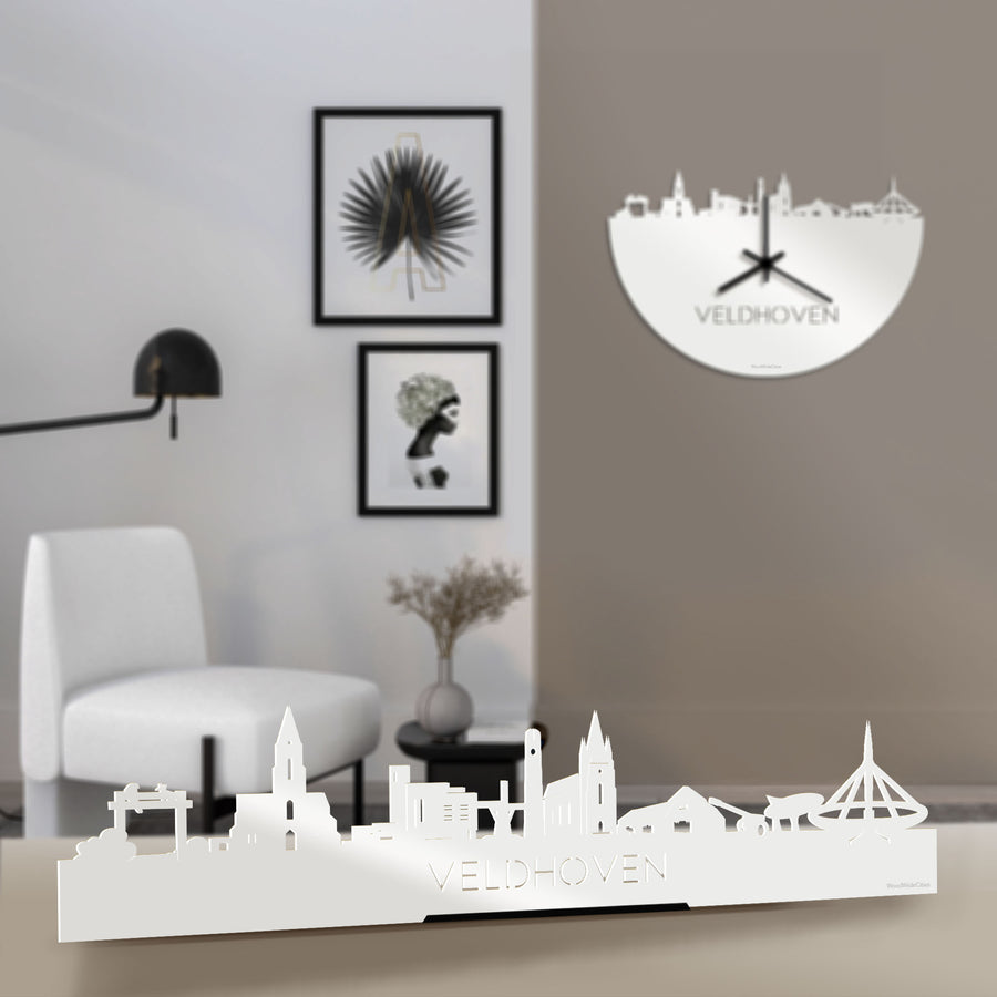 Standing Skyline Veldhoven Wit glanzend gerecycled kunststof cadeau decoratie relatiegeschenk van WoodWideCities