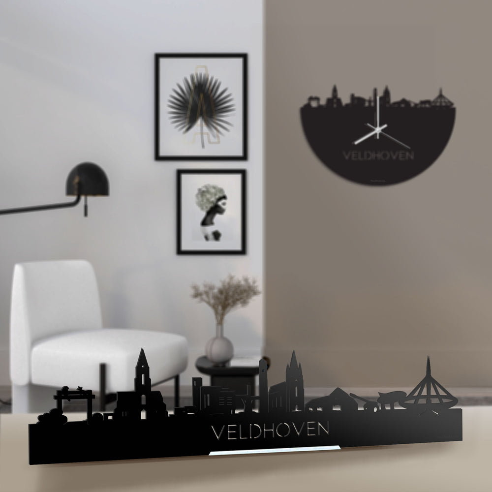 Standing Skyline Veldhoven Zwart glanzend gerecycled kunststof cadeau decoratie relatiegeschenk van WoodWideCities