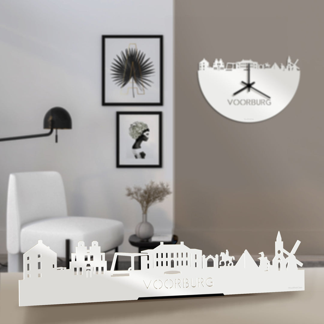 Standing Skyline Voorburg Wit glanzend gerecycled kunststof cadeau decoratie relatiegeschenk van WoodWideCities