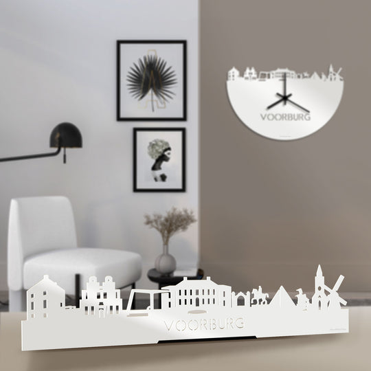 Standing Skyline Voorburg Wit glanzend gerecycled kunststof cadeau decoratie relatiegeschenk van WoodWideCities