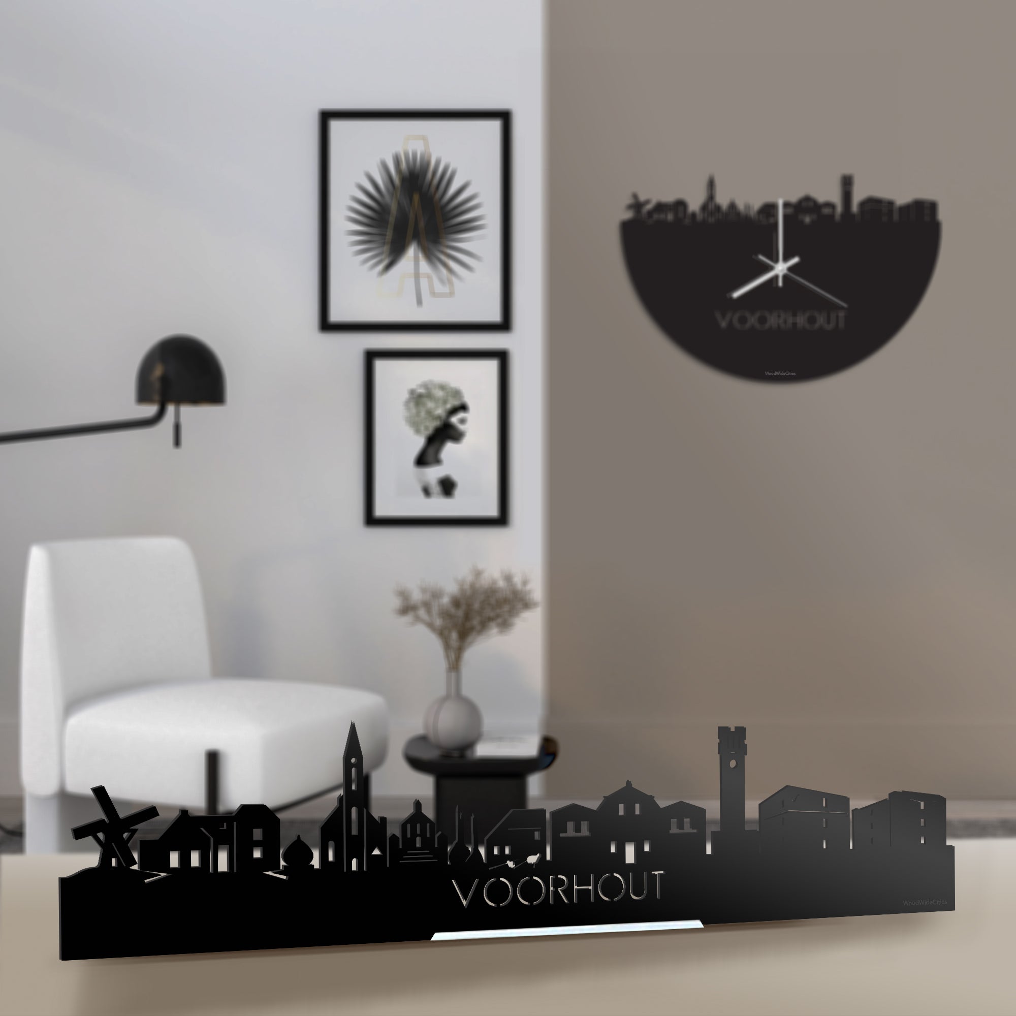Standing Skyline Voorhout Zwart glanzend gerecycled kunststof cadeau decoratie relatiegeschenk van WoodWideCities