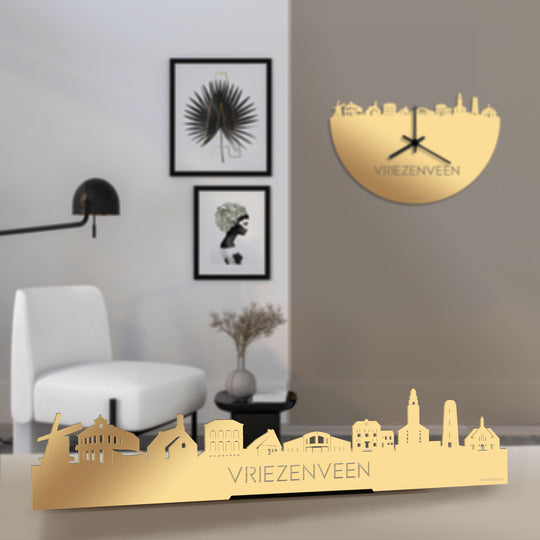 Standing Skyline Vriezenveen Metallic Goud gerecycled kunststof cadeau decoratie relatiegeschenk van WoodWideCities