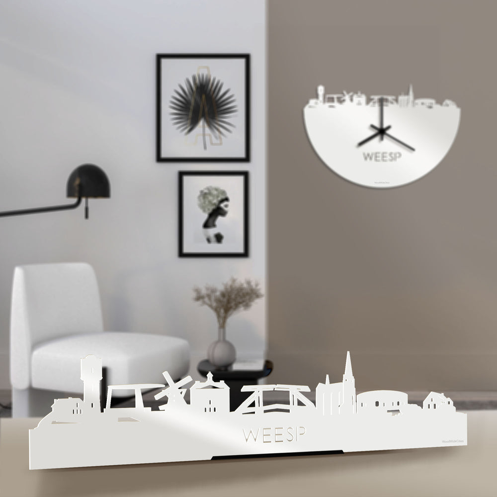 Standing Skyline Weesp Wit glanzend gerecycled kunststof cadeau decoratie relatiegeschenk van WoodWideCities