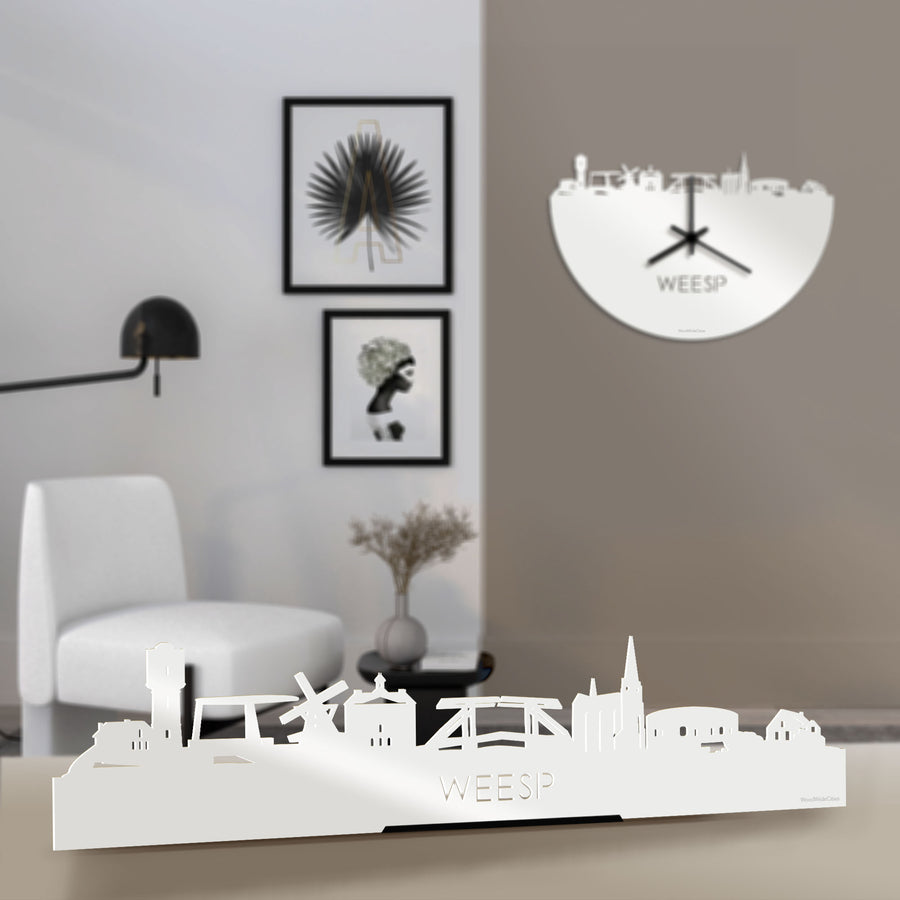 Standing Skyline Weesp Wit glanzend gerecycled kunststof cadeau decoratie relatiegeschenk van WoodWideCities