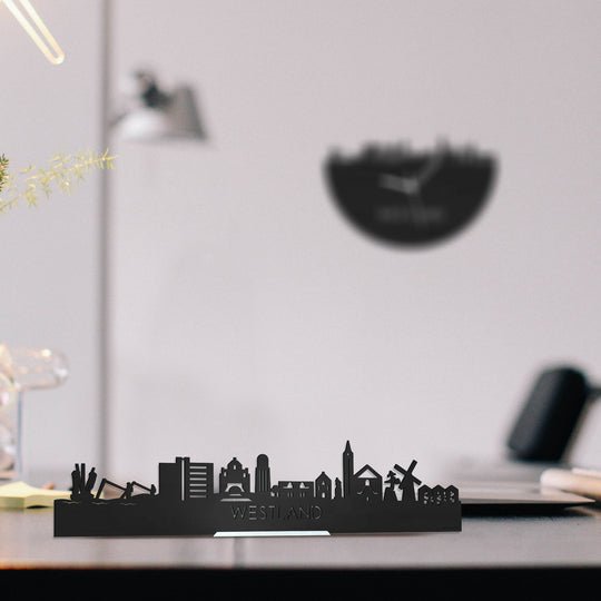 Standing Skyline Westland Zwart houten cadeau decoratie relatiegeschenk van WoodWideCities