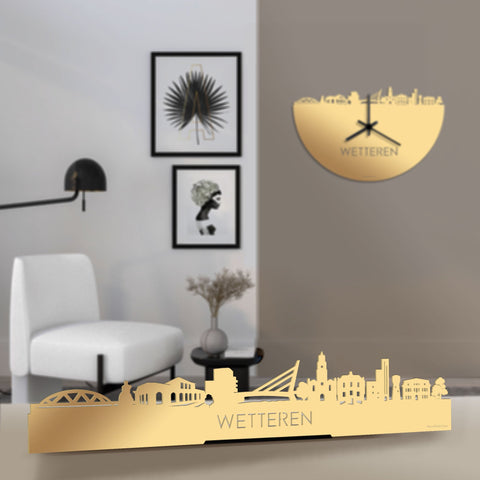 Standing Skyline Wetteren Metallic Goud gerecycled kunststof cadeau decoratie relatiegeschenk van WoodWideCities