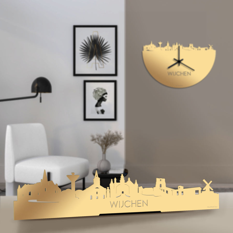 Standing Skyline Wijchen Metallic Goud gerecycled kunststof cadeau decoratie relatiegeschenk van WoodWideCities