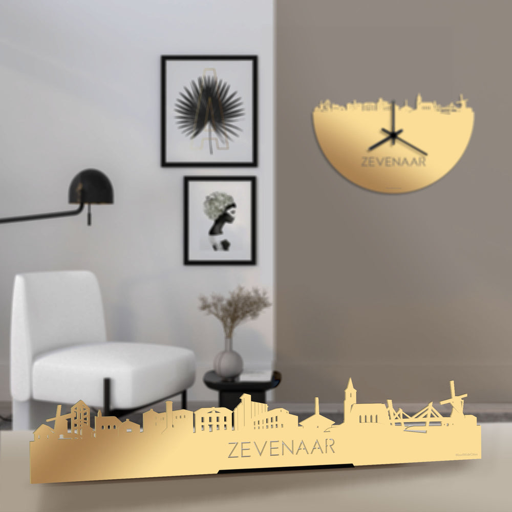 Standing Skyline Zevenaar Metallic Goud gerecycled kunststof cadeau decoratie relatiegeschenk van WoodWideCities