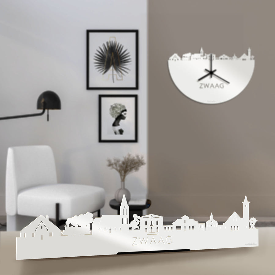 Standing Skyline Zwaag Wit glanzend gerecycled kunststof cadeau decoratie relatiegeschenk van WoodWideCities