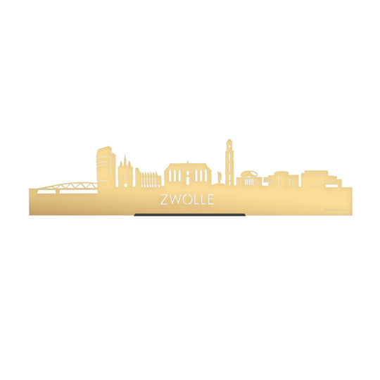 Standing Skyline Zwolle Goud Metallic 40 cm houten cadeau decoratie relatiegeschenk van WoodWideCities