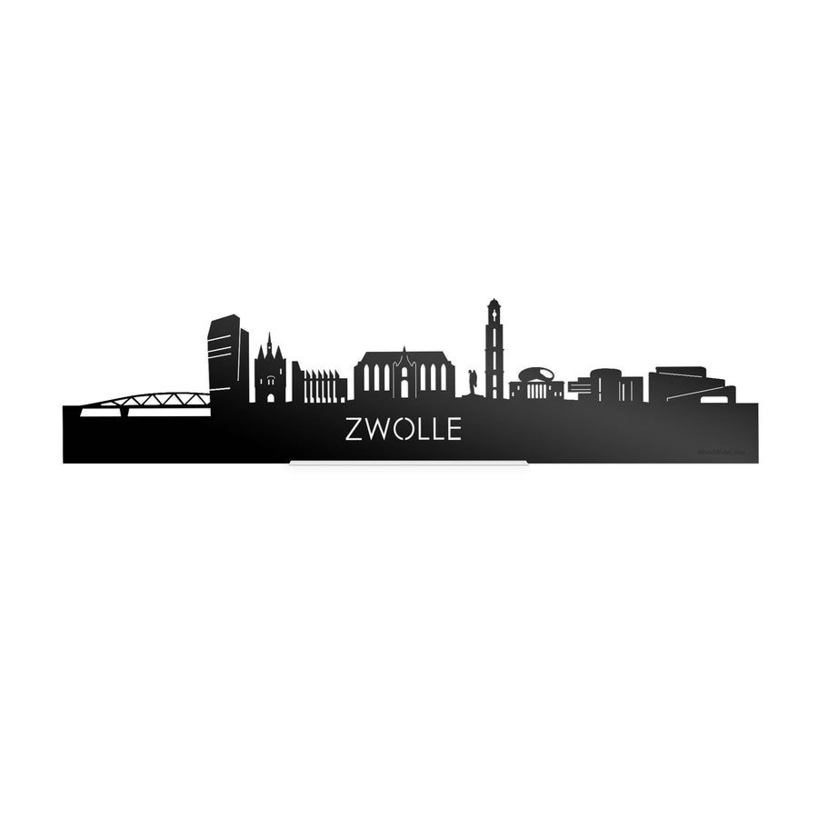 Standing Skyline Zwolle Zwart Glanzend 40 cm houten cadeau decoratie relatiegeschenk van WoodWideCities