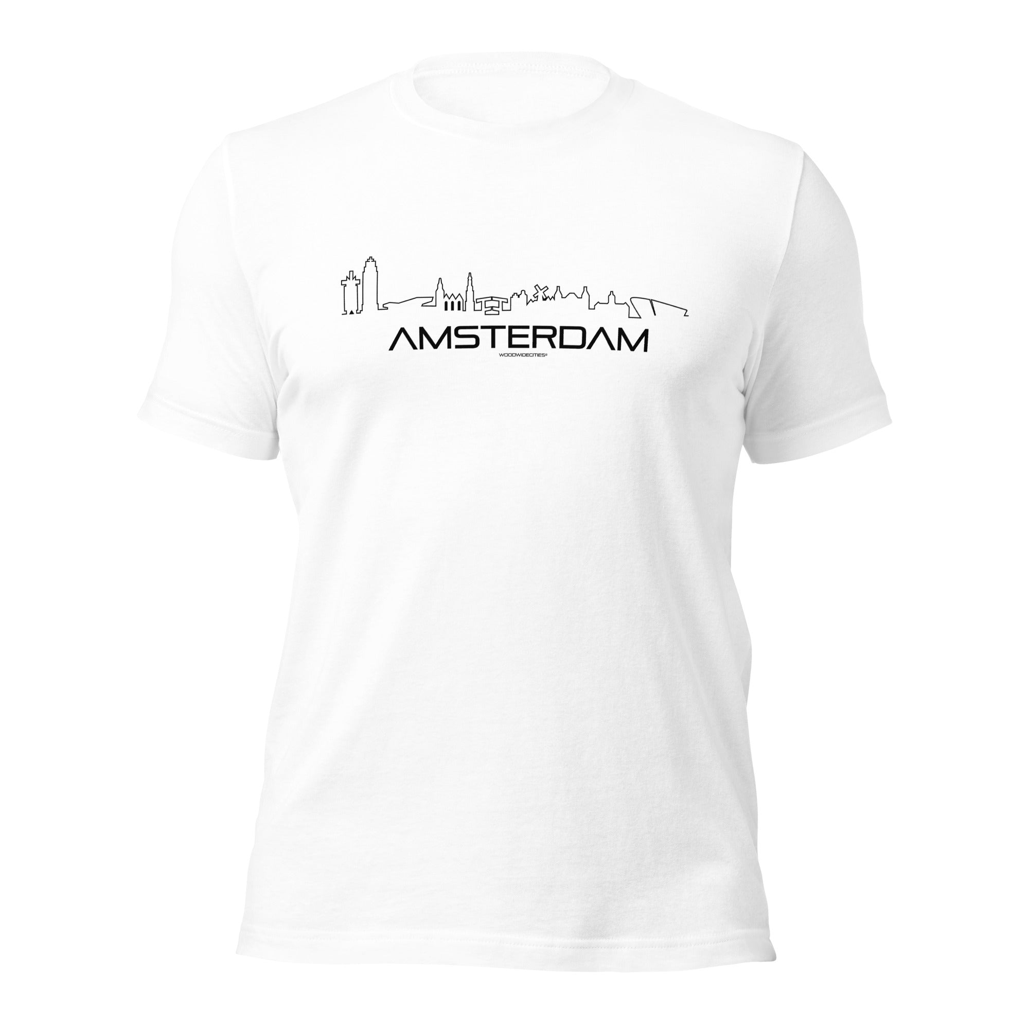 T-Shirt Amsterdam White S houten cadeau decoratie relatiegeschenk van WoodWideCities