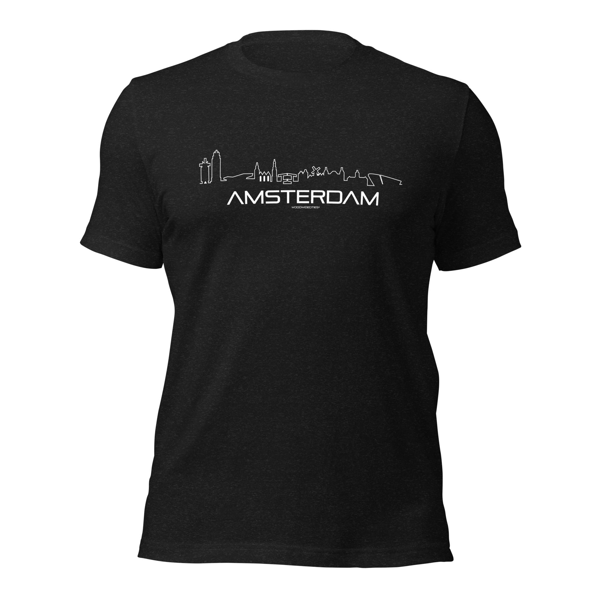T-Shirt Amsterdam Black Heather S houten cadeau decoratie relatiegeschenk van WoodWideCities