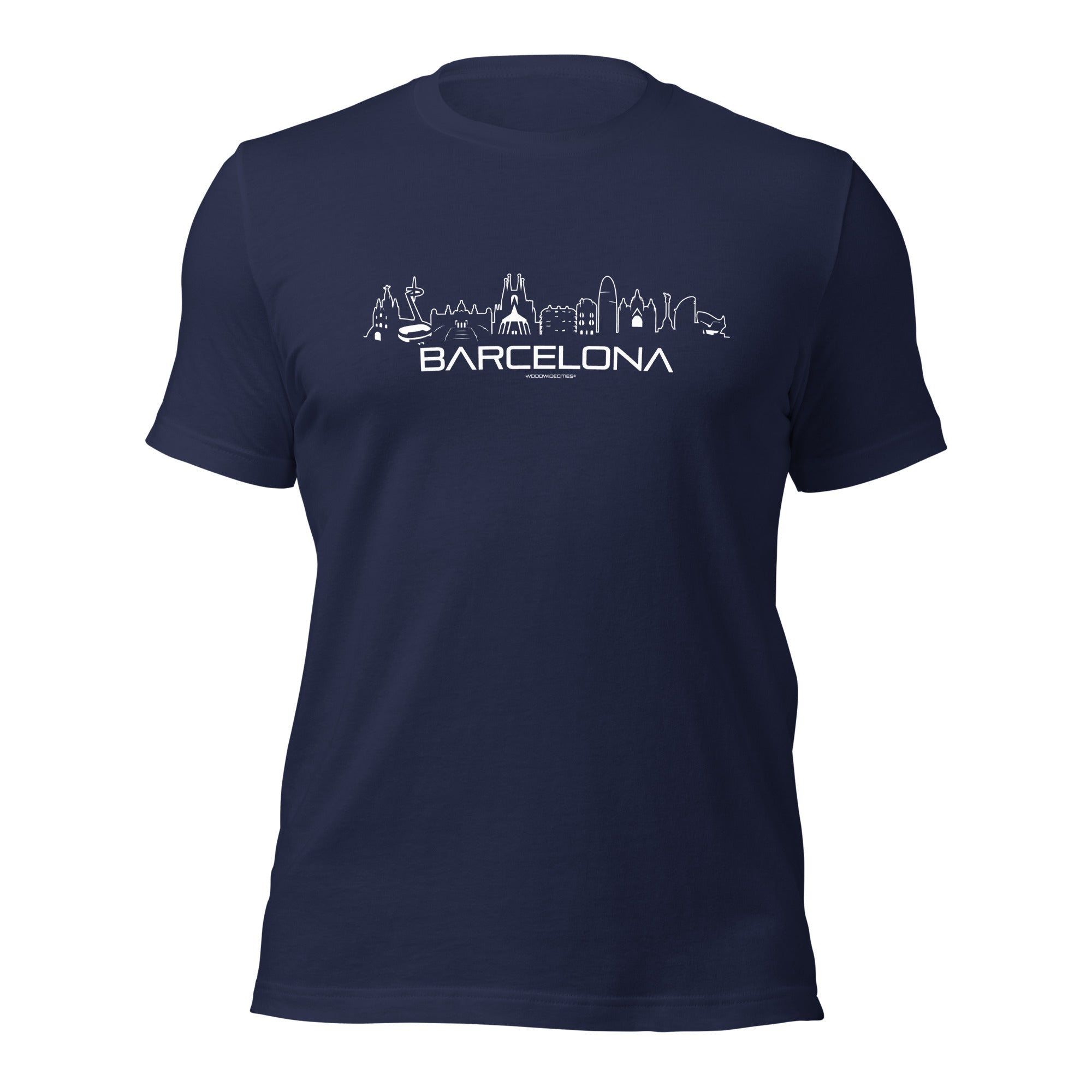 T-Shirt Barcelona Navy S houten cadeau decoratie relatiegeschenk van WoodWideCities