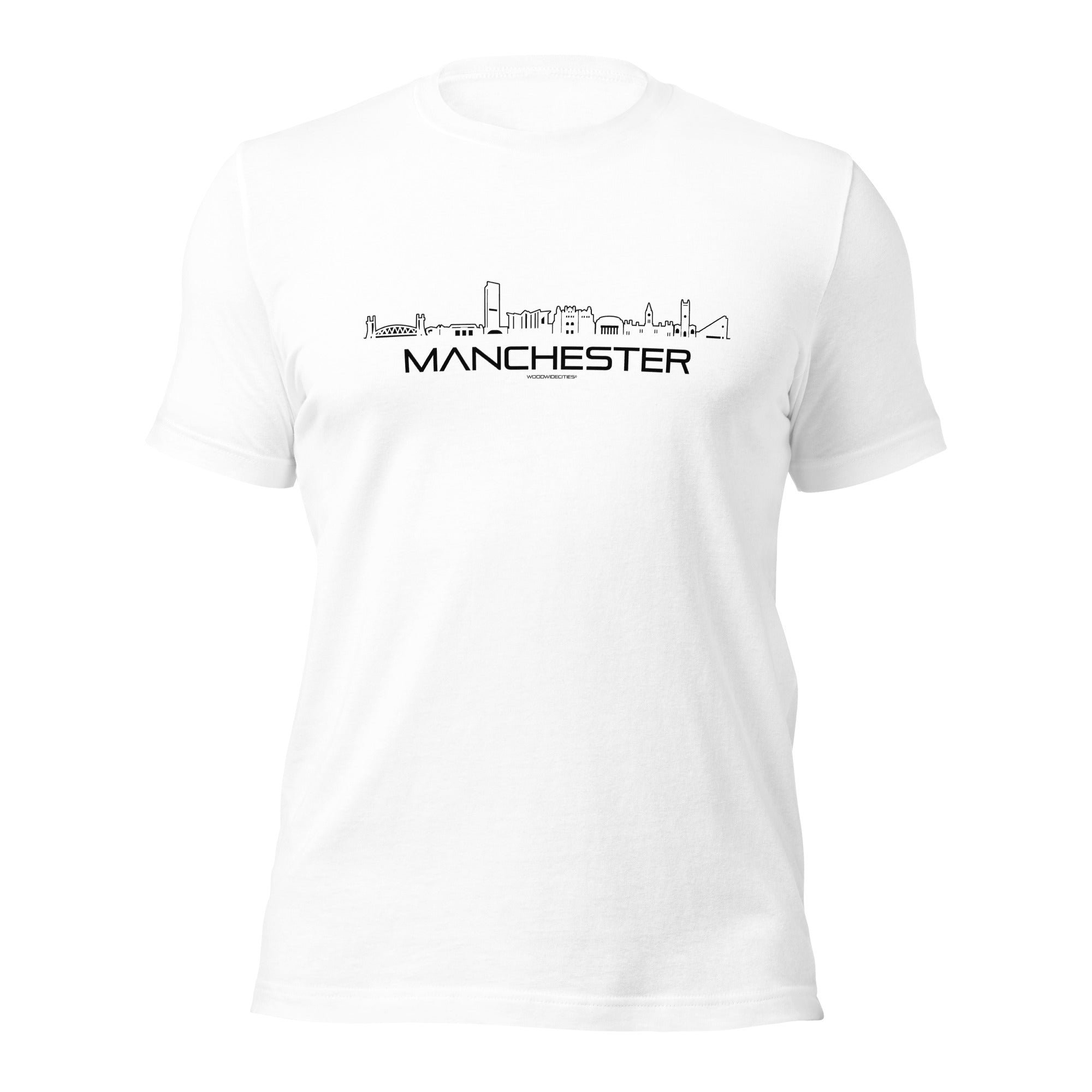 T-Shirt Manchester White S houten cadeau decoratie relatiegeschenk van WoodWideCities