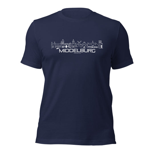 T-Shirt Middelburg Navy S houten cadeau decoratie relatiegeschenk van WoodWideCities