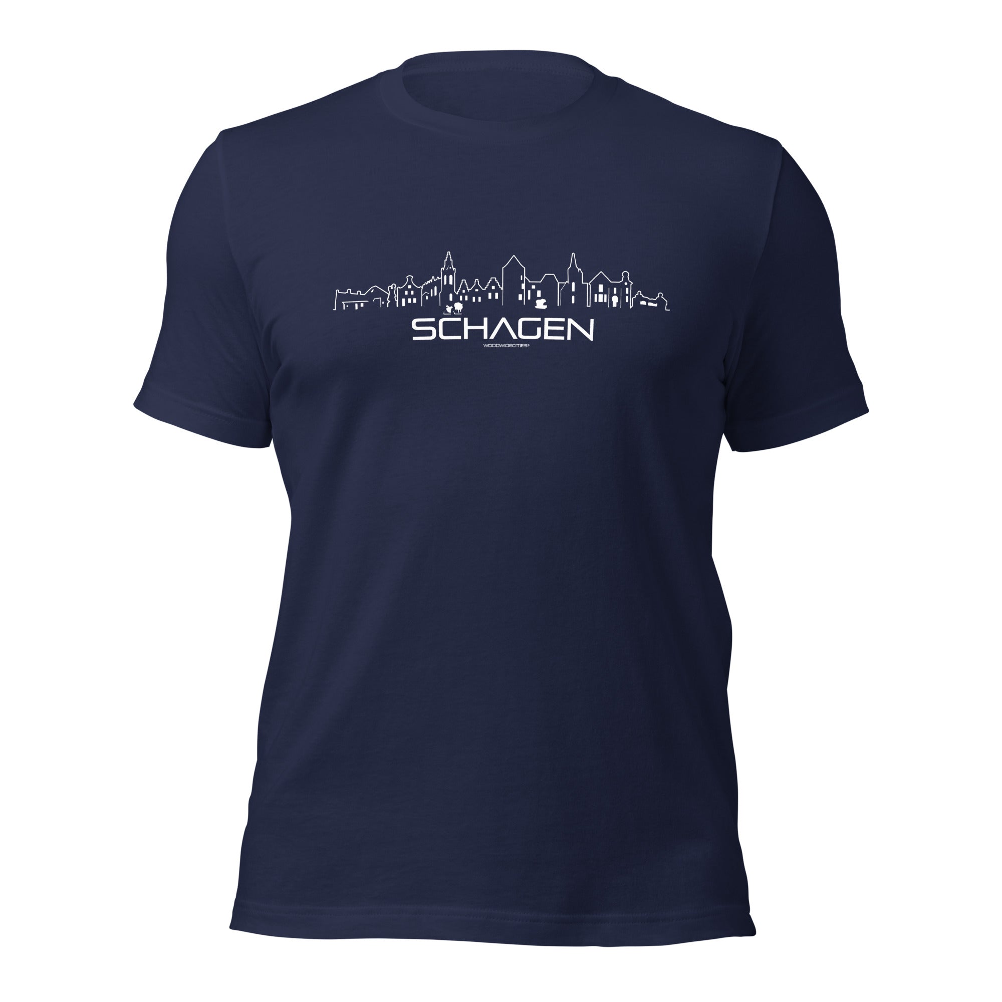 T-Shirt Schagen Navy S houten cadeau decoratie relatiegeschenk van WoodWideCities
