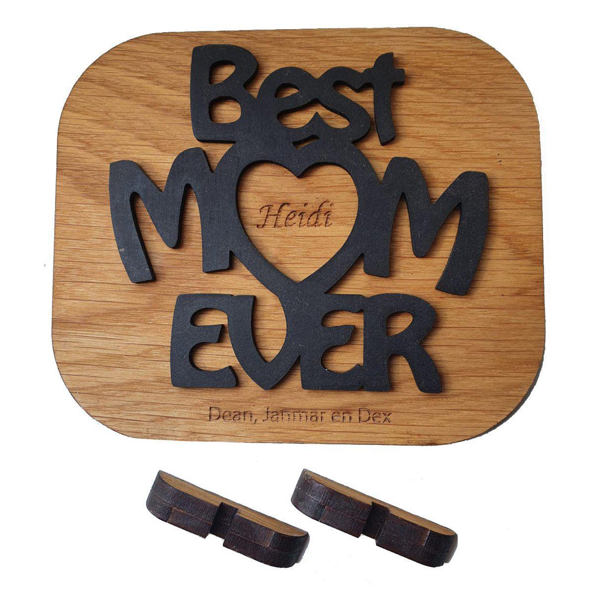 Best Mom Ever Eiken en Zwart MDF houten cadeau decoratie relatiegeschenk van WoodWideCities
