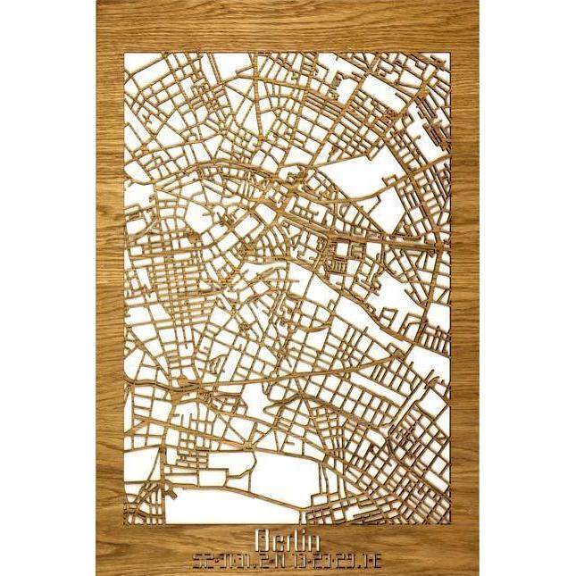 Citymap Berlijn 40x60 cm Eiken houten cadeau decoratie relatiegeschenk van WoodWideCities