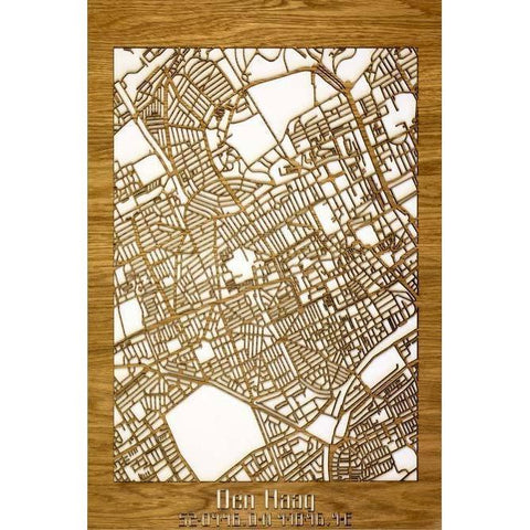 Citymap Den Haag houten cadeau decoratie relatiegeschenk van WoodWideCities