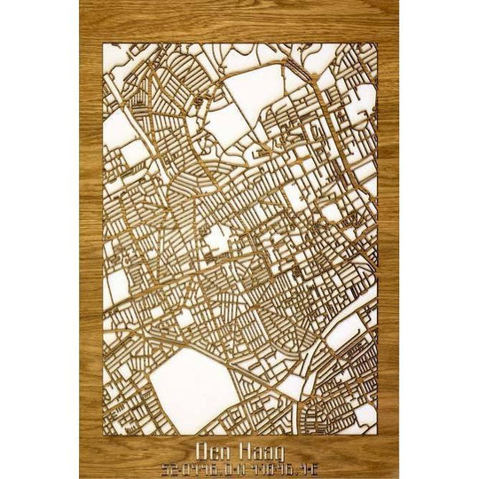 Citymap Den Haag houten cadeau decoratie relatiegeschenk van WoodWideCities
